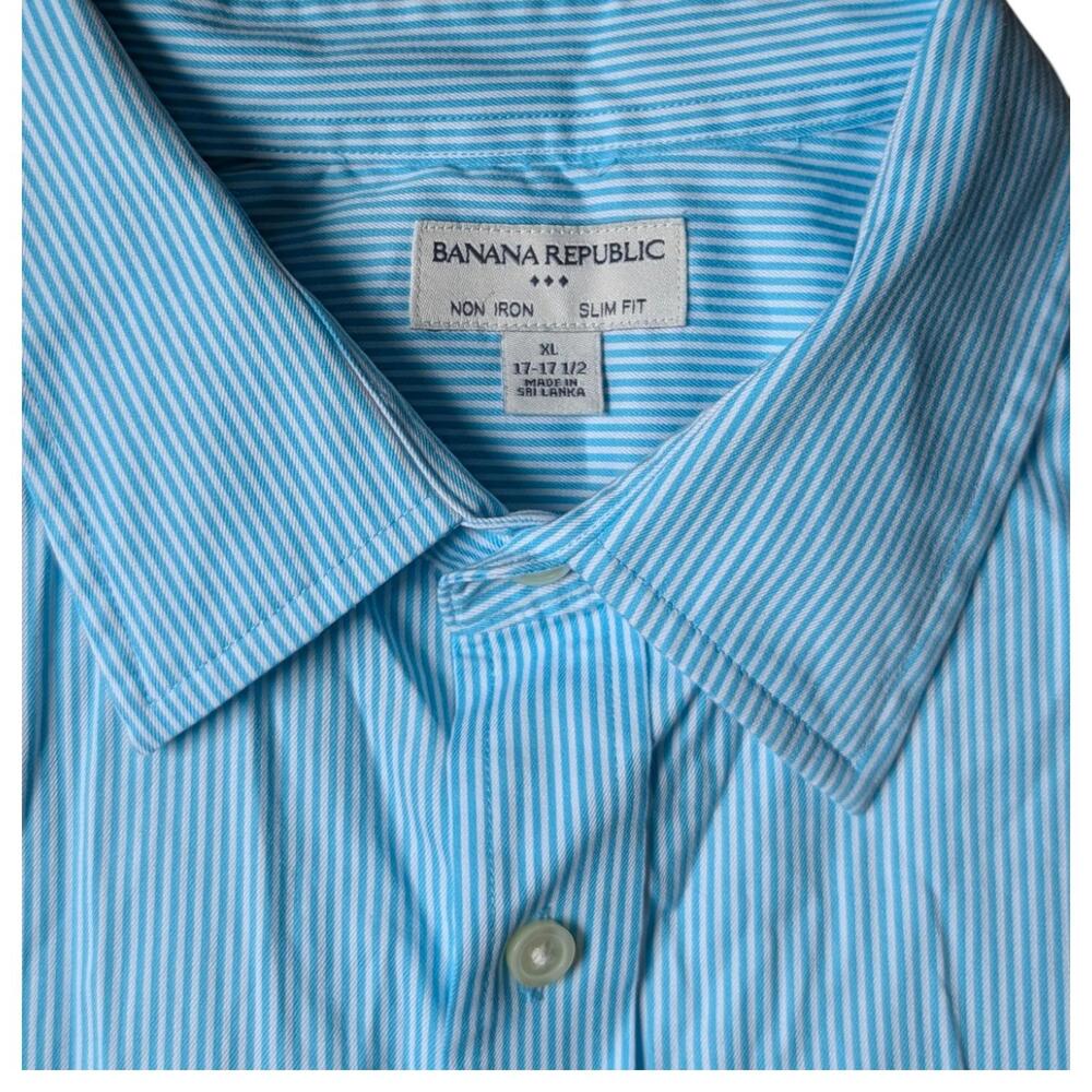 Banana Republic Shirt‎ Mens XL Blue Stripe Slim Fit Non Iron Dress Button Down